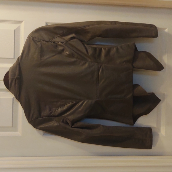 NEW! Asymmetrical Moto Drape Front Zip-Up Faux Leather/Suede Jacket - Picture 3 of 16